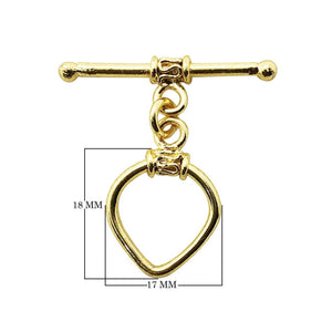 18K Gold Overlay Teardrop Toggle Clasp with polished finish, handcrafted in India