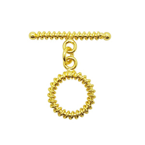 18K Gold Overlay Spiral Edge Toggle Clasp handcrafted in India with polished golden finish