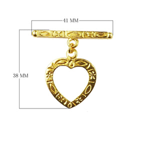 18K Gold Overlay Heart Toggle Clasp with engraved detailing handcrafted in India for wholesale jewelry
