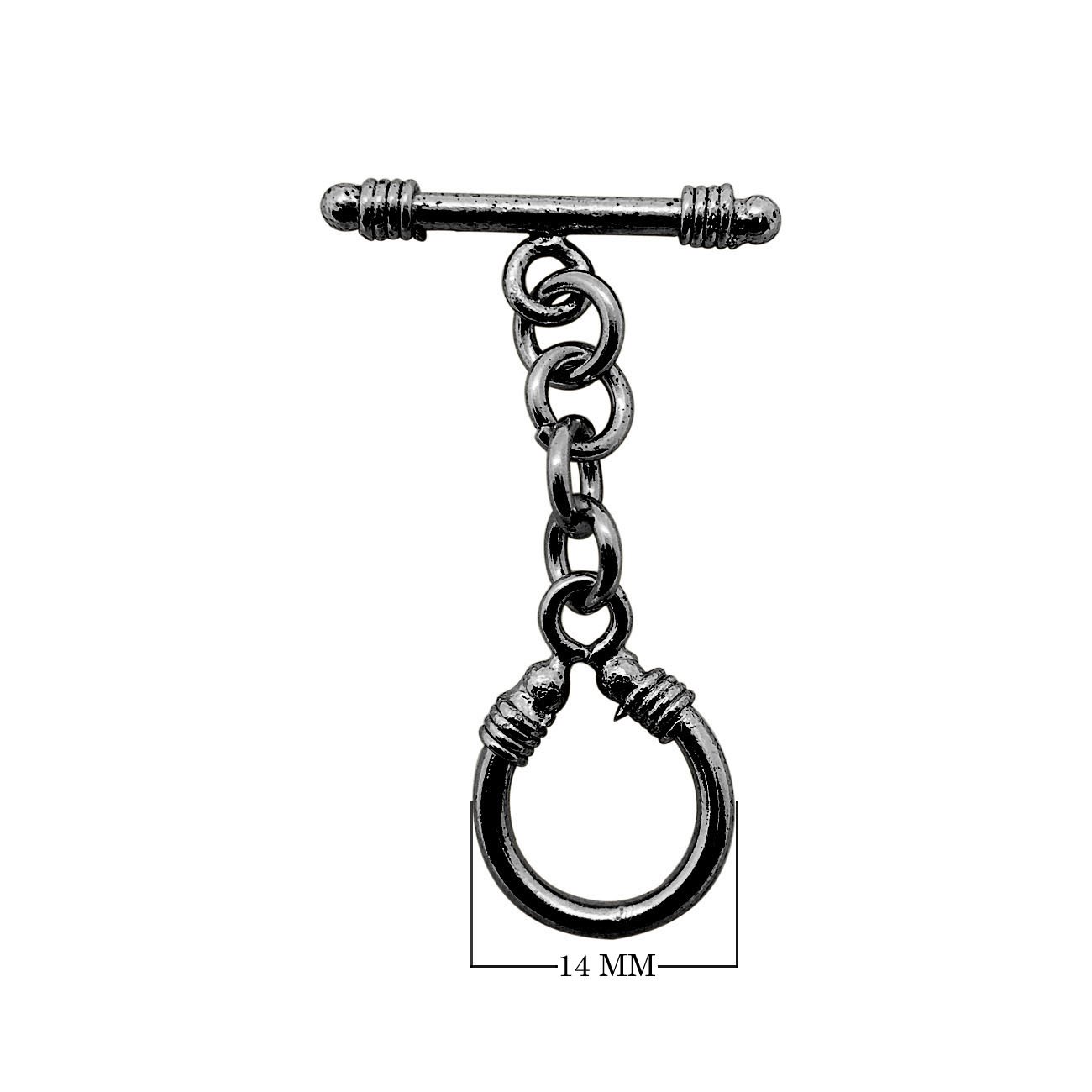 Black Rhodium Overlay Chain Link Toggle Clasp with polished loop, handcrafted in India.