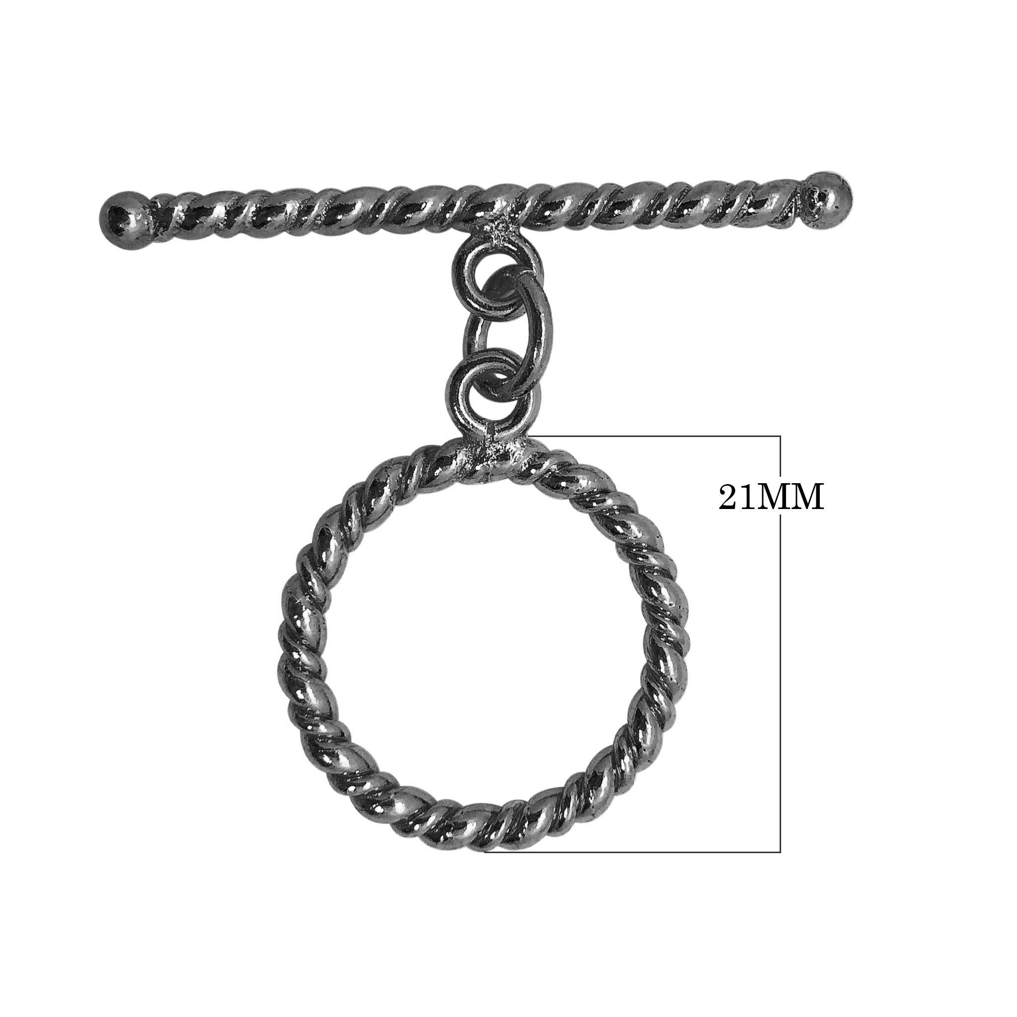 Black Rhodium Overlay twisted rope toggle clasp, handcrafted in India for wholesale jewelry making.