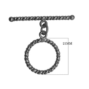 Black Rhodium Overlay twisted rope toggle clasp, handcrafted in India for wholesale jewelry making.