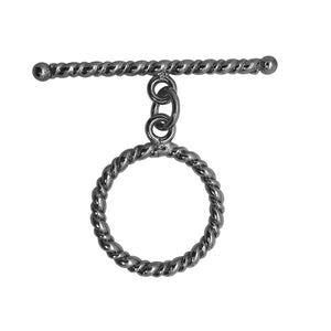 Black Rhodium Overlay twisted rope toggle clasp, handcrafted in India for wholesale jewelry making.