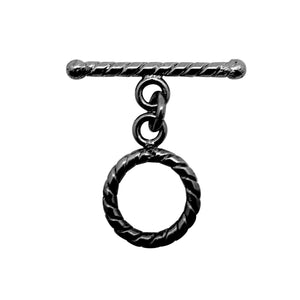 Black Rhodium Overlay twisted rope toggle clasp, handcrafted in India for wholesale jewelry designs.
