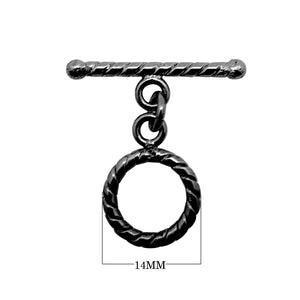 Black Rhodium Overlay twisted rope toggle clasp, handcrafted in India for wholesale jewelry designs.