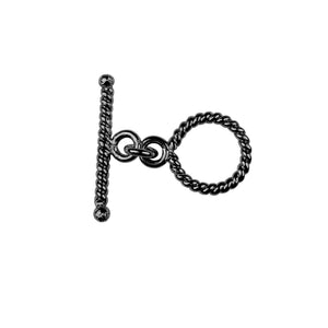 Black Rhodium Overlay rope twist toggle clasp, handcrafted in India for wholesale jewelry findings.