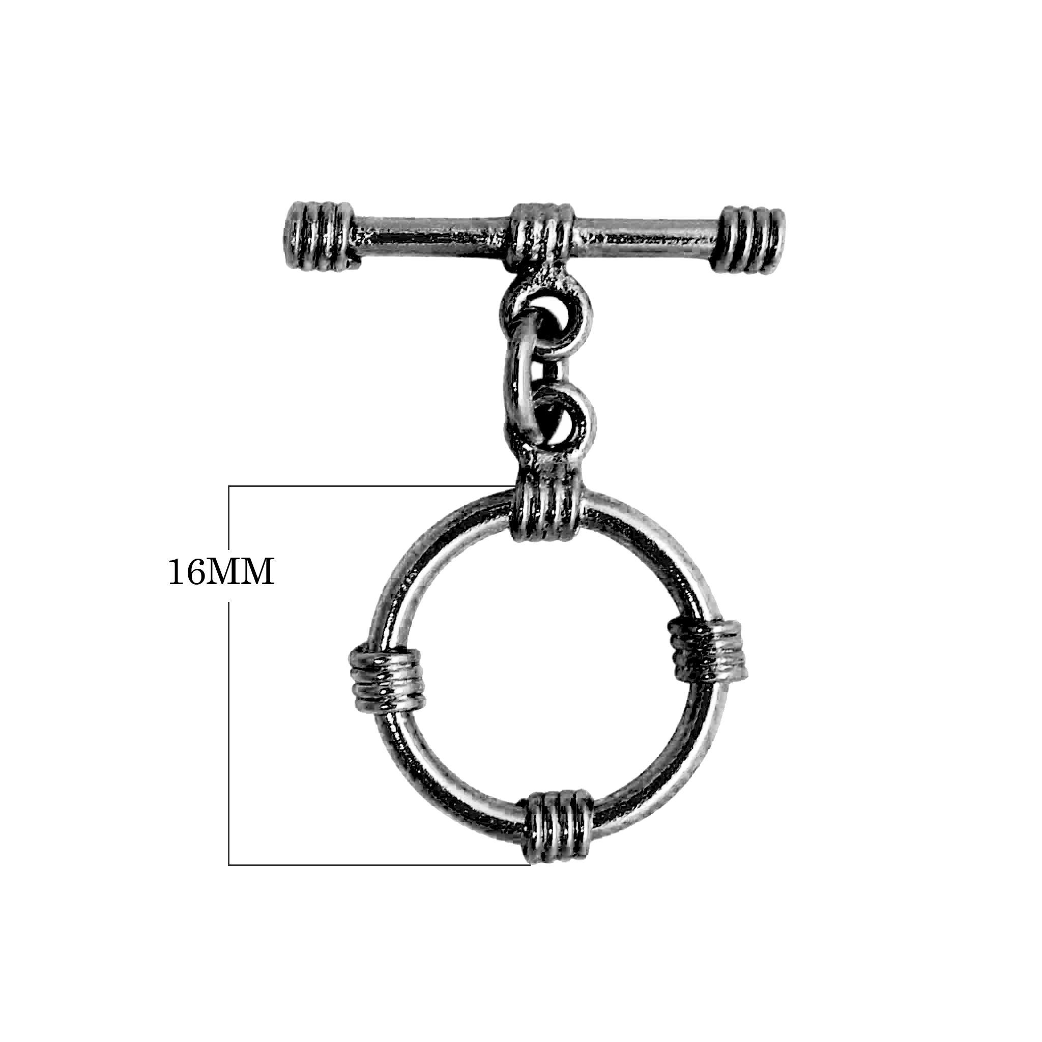 Black Rhodium Overlay toggle clasp with circular connector and wrapped detailing, handcrafted in India for wholesale jewelry findings.