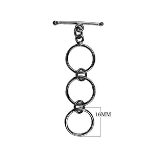 Black Rhodium Overlay toggle clasp with triple circular link design, handcrafted in India for wholesale jewelry findings.