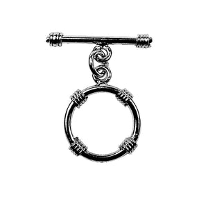 Wholesale Black Rhodium Overlay circular toggle clasp with wrapped detailing, handcrafted in India.