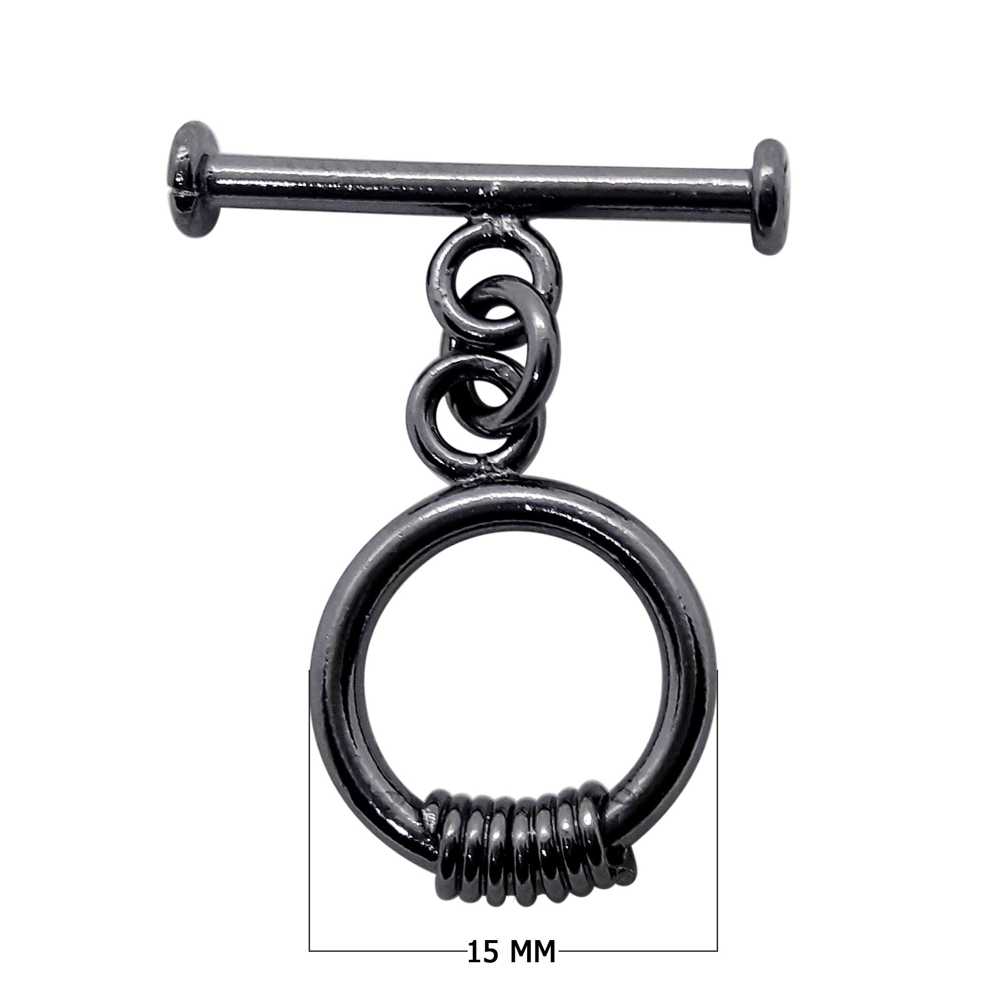 Wholesale Black Rhodium Overlay toggle clasp with coil-wrapped circular ring, handcrafted in India.