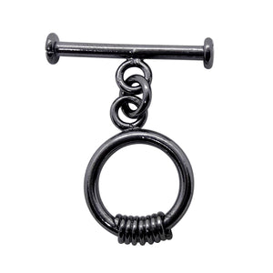 Wholesale Black Rhodium Overlay toggle clasp with coil-wrapped circular ring, handcrafted in India.
