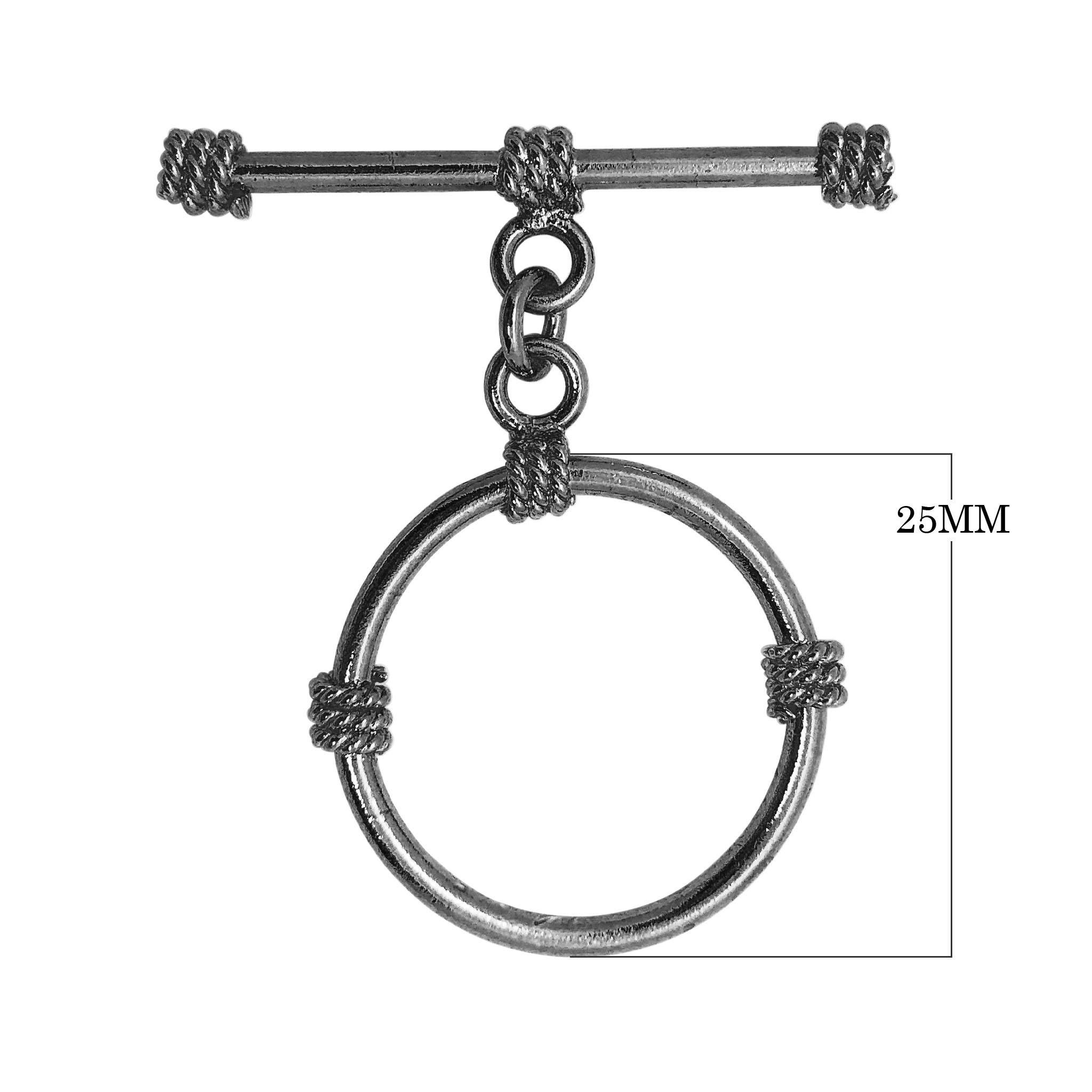 Wholesale Black Rhodium Overlay toggle clasp with rope-style wrapped detailing, handcrafted in India.