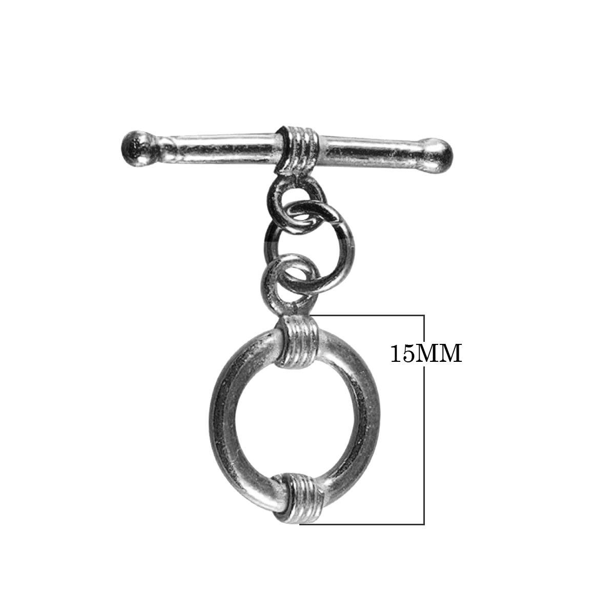 Wholesale Black Rhodium Overlay toggle clasp with double wrapped circular ring and bar, handcrafted in India.