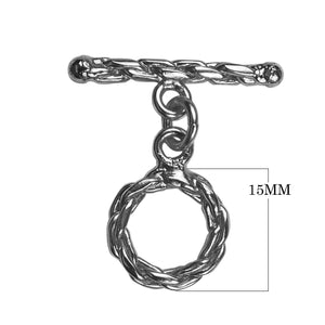 Wholesale Black Rhodium Overlay braided toggle clasp with twisted ring and bar, handcrafted in India.