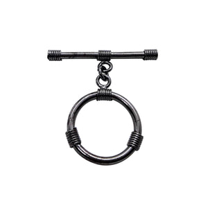 Wholesale Black Rhodium Overlay toggle clasp with circular wrapped detailing and straight bar, handcrafted in India.