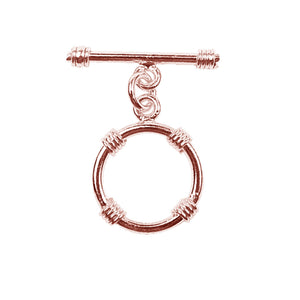 Wholesale Rose Gold Overlay Toggle Clasp handcrafted in India with circular loop and four wrapped accents