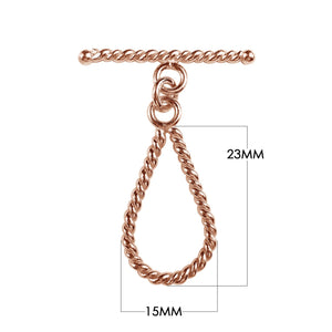 Rose Gold Overlay toggle clasp with rope-textured teardrop loop and twisted bar for wholesale jewelry findings.
