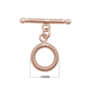 Rose Gold Overlay toggle clasp with coil-textured circular loop and polished bar for wholesale jewelry components.