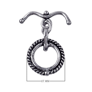 Silver Overlay toggle clasp with curved bar and rope-textured circular loop, oxidized finish, wholesale jewelry making component from Bali.