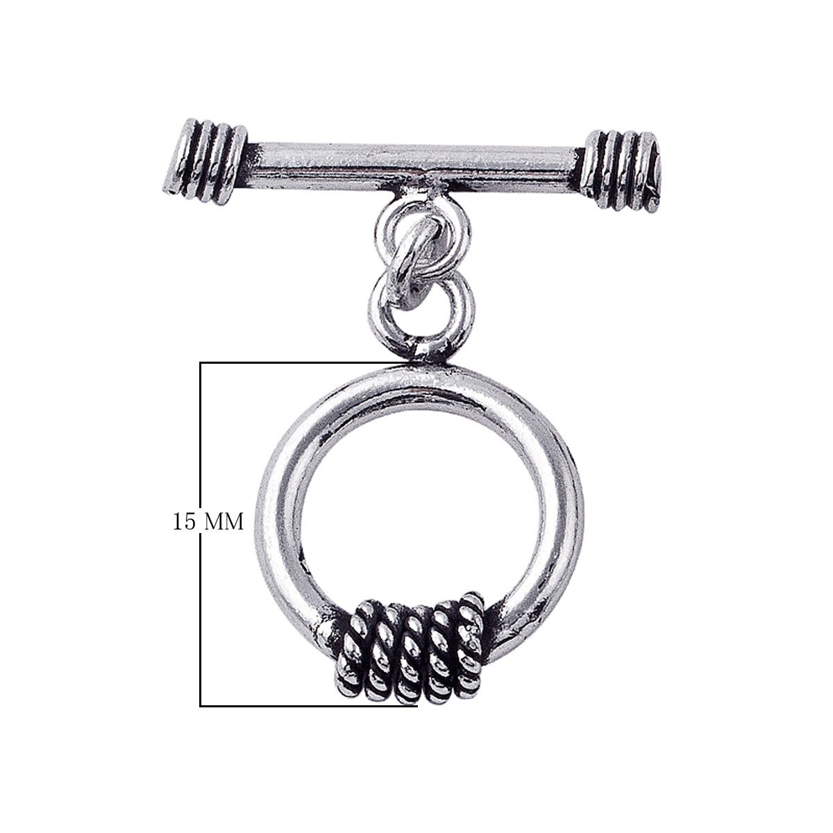Silver Overlay rope-edge toggle clasp for wholesale jewelry findings, handcrafted in Bali with polished and oxidized finish.