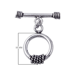 Silver Overlay rope-edge toggle clasp for wholesale jewelry findings, handcrafted in Bali with polished and oxidized finish.