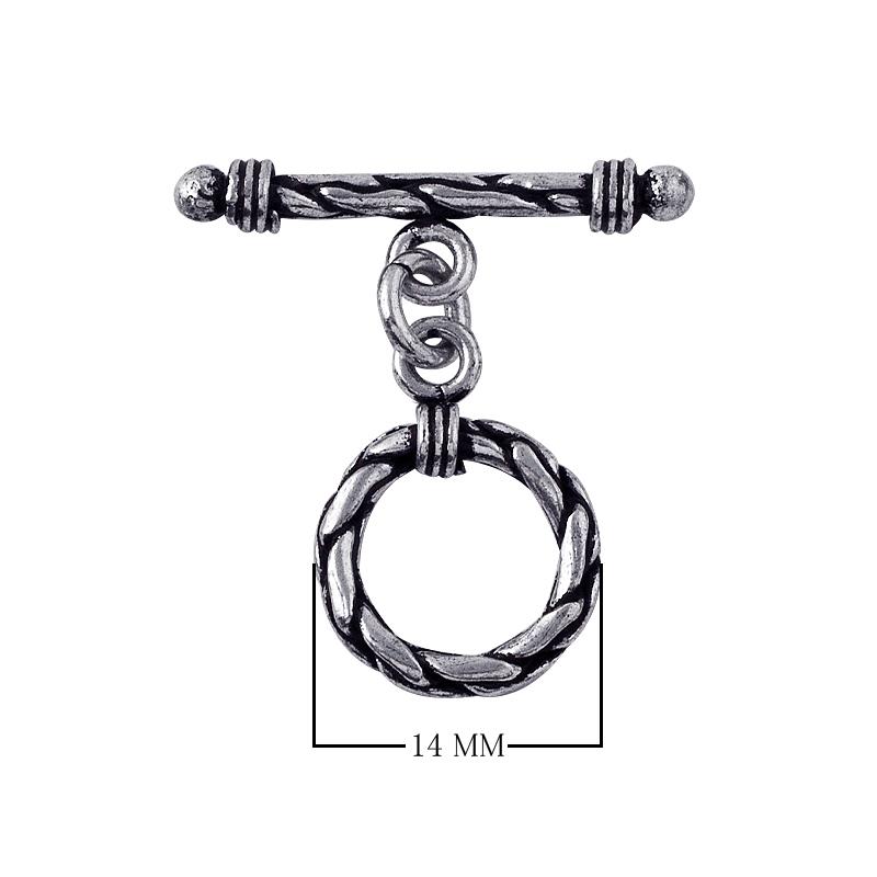 Silver Overlay braided circle toggle clasp with matching bar, wholesale Bali jewelry finding for bracelets and necklaces.