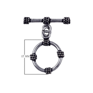 Silver Overlay rope-wrapped circle toggle clasp with matching bar, wholesale Bali jewelry finding for bracelets and necklaces.