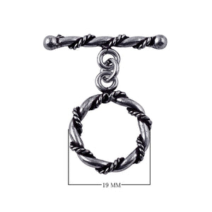Silver Overlay twisted rope toggle clasp – bulk wholesale jewelry findings from Bali, ideal for bracelets and necklaces.