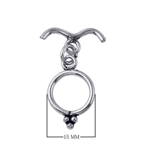 Silver Overlay V-bar toggle clasp with circular beaded ring in antique oxidized finish, wholesale jewelry finding handcrafted in Bali.