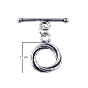 Silver Overlay interlocking double ring toggle clasp with straight bar in oxidized antique finish, wholesale jewelry finding handcrafted in Bali.