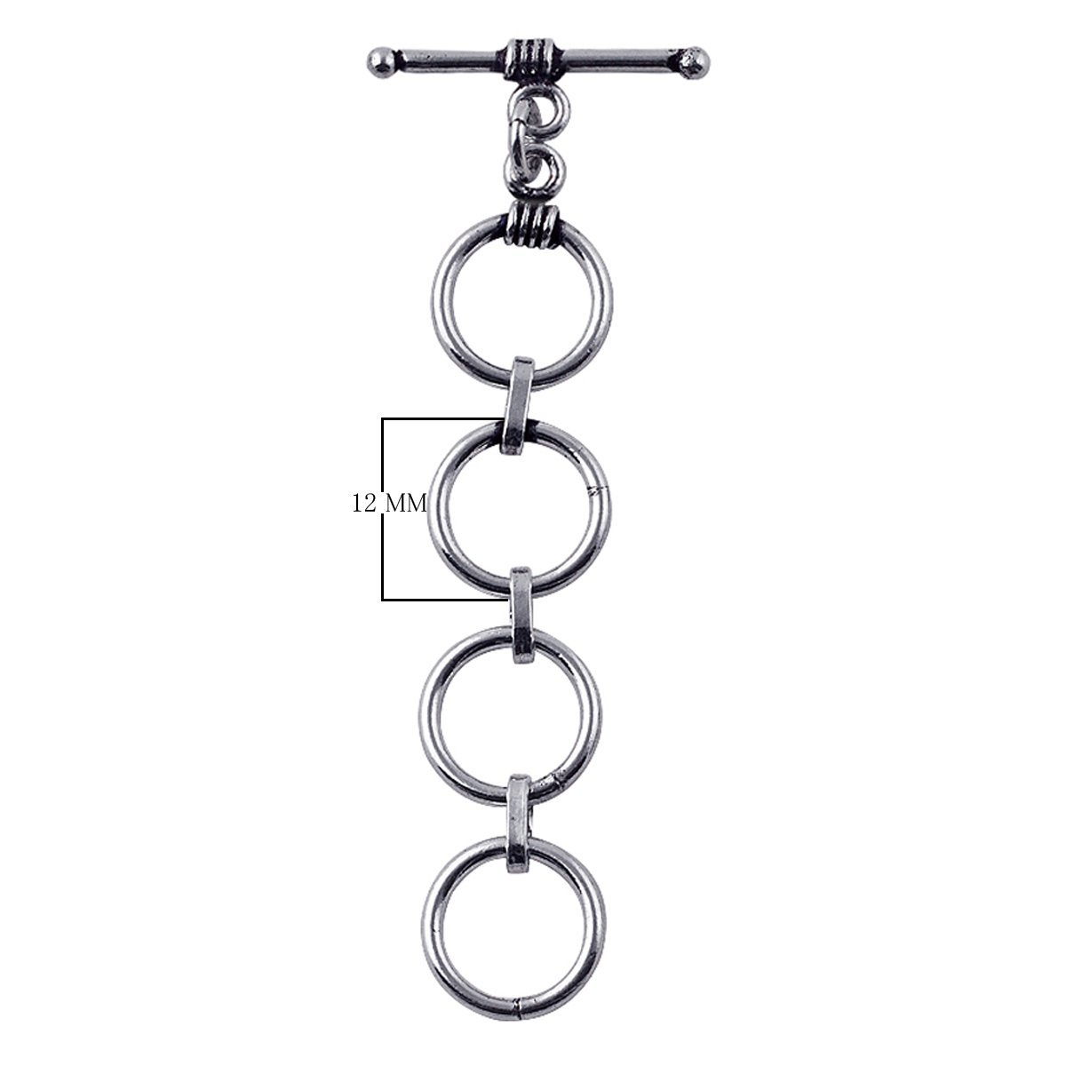 Silver Overlay multi-ring toggle clasp with four interlinked circular rings and a bar closure, polished finish, wholesale jewelry findings.