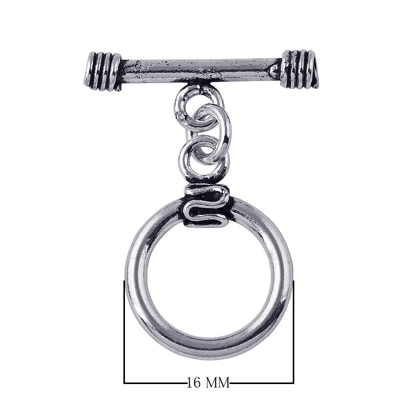 Silver Overlay round toggle clasp with polished finish and bar closure, wholesale jewelry finding for necklaces and bracelets.