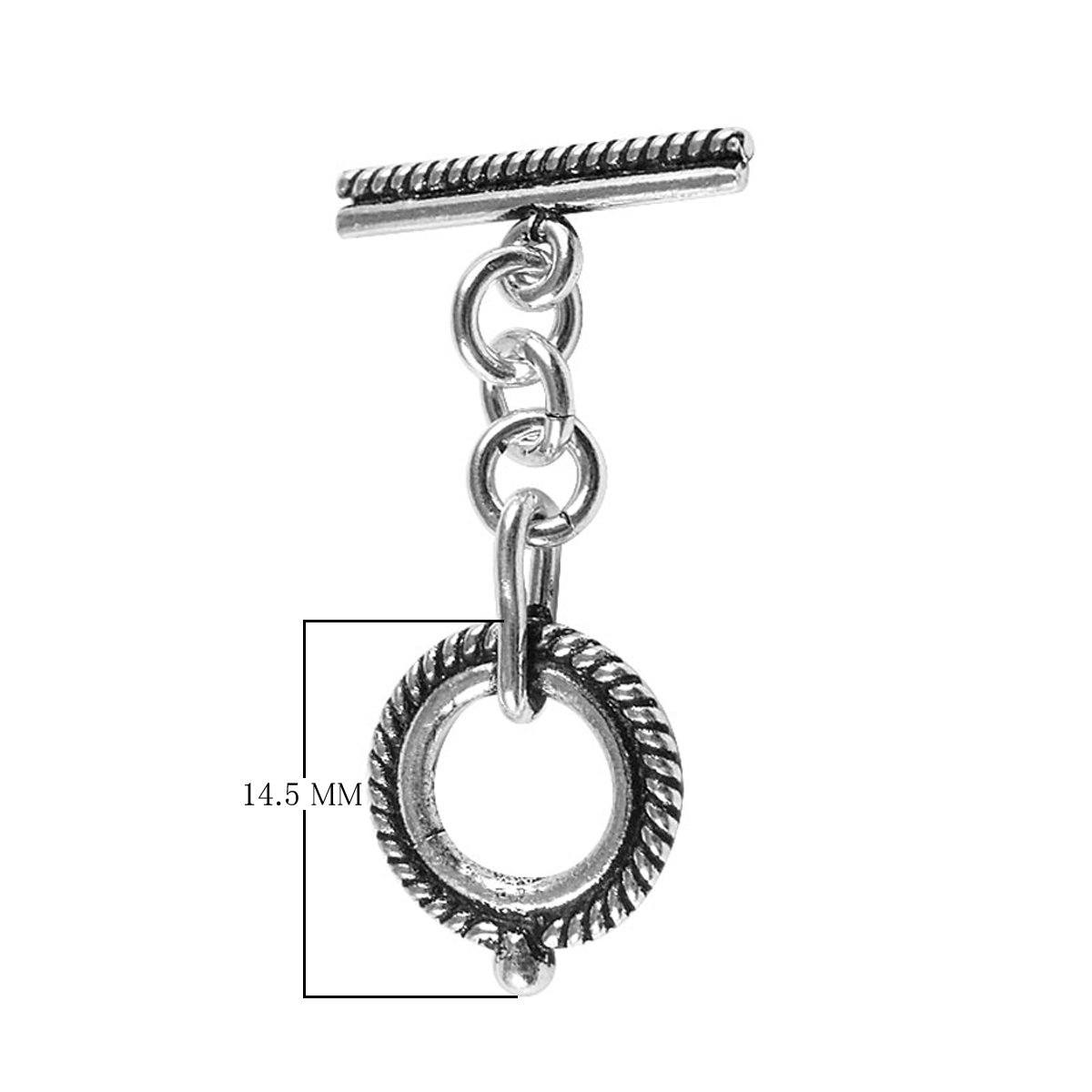 Silver Overlay round rope toggle clasp in bulk, handcrafted in India – durable loop and bar design for jewelry making supplies.