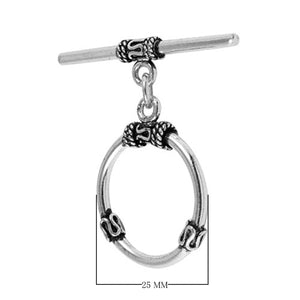 Silver Overlay ornate oval toggle clasp in bulk, handcrafted in India – decorative loop and bar design for jewelry making supplies.
