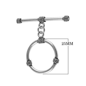 Silver Overlay round toggle clasp with rope accents in bulk, handcrafted in India – durable bar and loop design for jewelry making supplies.