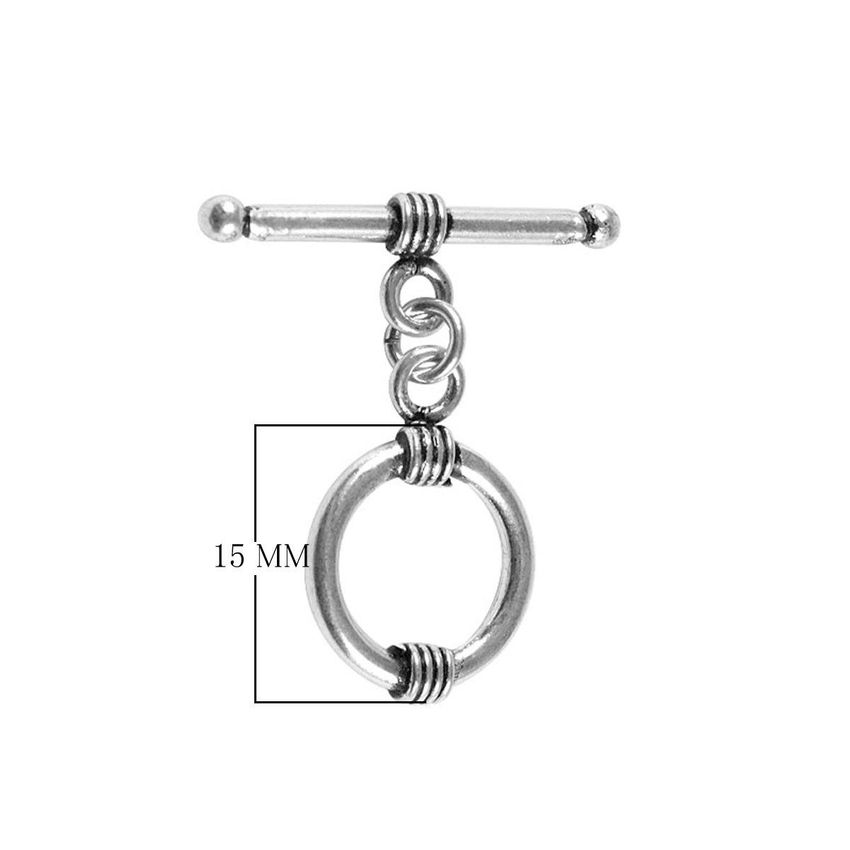 Silver Overlay round toggle clasp with wire detailing and bar, bulk jewelry findings handcrafted in India.