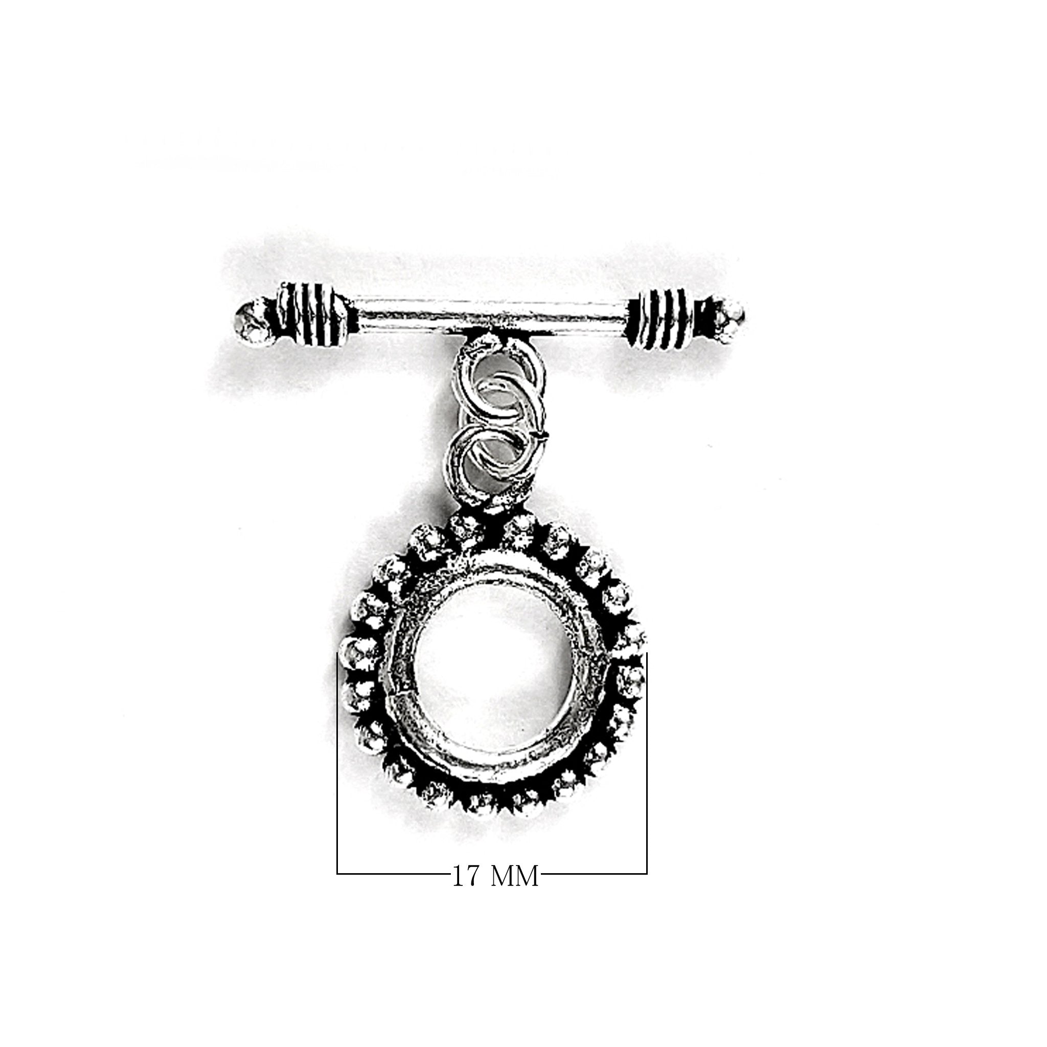Silver Overlay beaded edge toggle clasp with round loop and textured detailing, handcrafted jewelry finding for wholesale buyers, handcrafted in India.