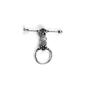 Silver Overlay decorative toggle clasp with round loop and textured detailing, handcrafted jewelry finding for wholesale buyers, handcrafted in India.