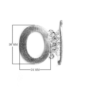 Silver Overlay oval toggle clasp with brushed finish and multi-ring connectors, handcrafted jewelry finding for wholesale buyers, handcrafted in India.