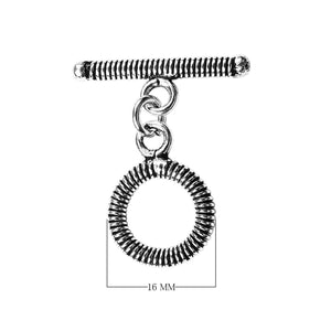 Silver Overlay coil round toggle clasp with circular loop and textured bar, handcrafted jewelry finding for wholesale buyers, handcrafted in India.