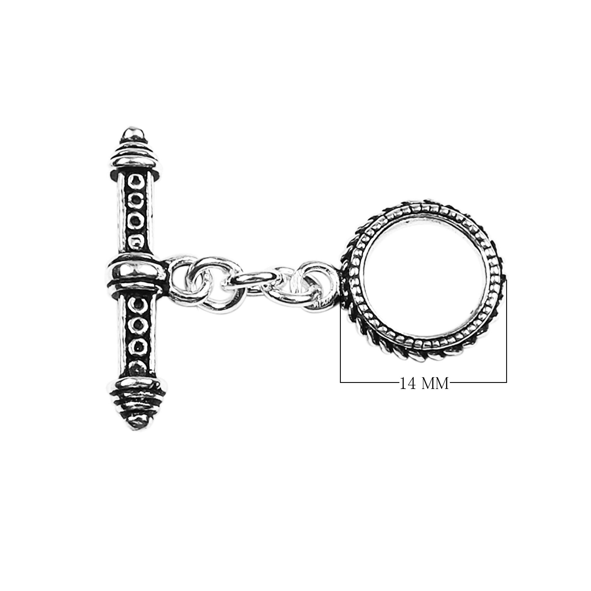 Silver Overlay toggle clasp with circular rope-edge ring and dotted bar design, handcrafted jewelry finding from India for bulk wholesale.