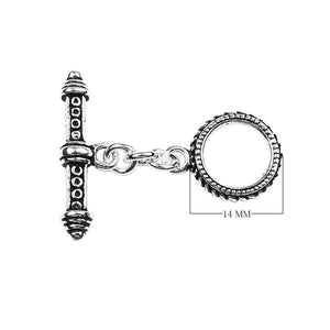 Silver Overlay toggle clasp with circular rope-edge ring and dotted bar design, handcrafted jewelry finding from India for bulk wholesale.
