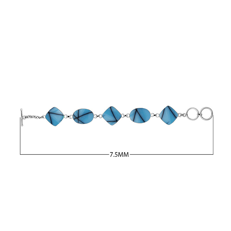 terling silver bracelet with alternating oval and cushion turquoise shell links, polished finish.