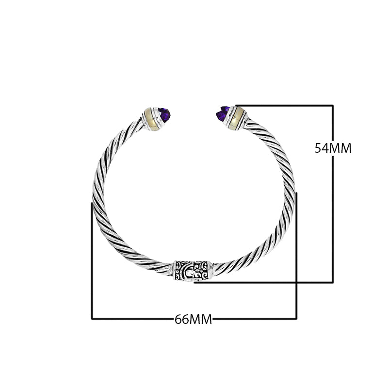 Wholesale sterling silver cable bangle with amethyst quartz accents, handcrafted in Bali.