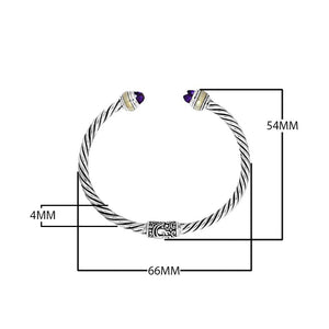 Wholesale sterling silver cable bangle with amethyst quartz accents, handcrafted in Bali.