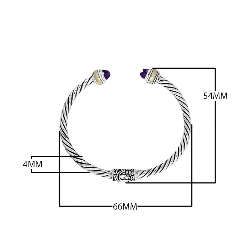 Wholesale sterling silver cable bangle with amethyst quartz accents, handcrafted in Bali.