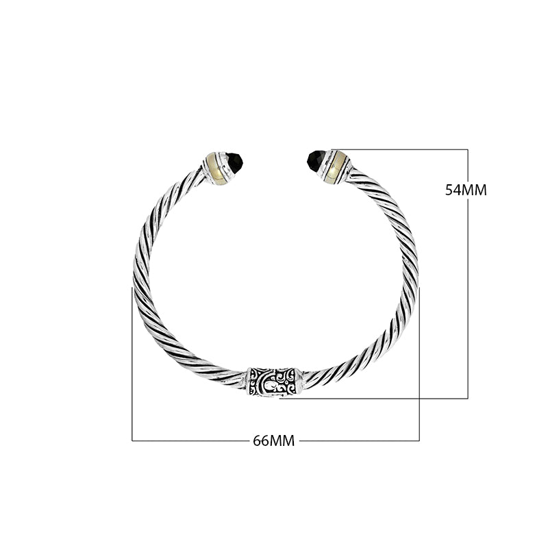 Wholesale Black Onyx bangle in 925 sterling silver with twisted rope design, brass accents, and oxidized finish, handcrafted in Bali.