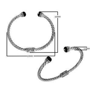 Wholesale sterling silver Black Onyx bangle with twisted rope design, Balinese motifs, and oxidized finish, handcrafted in Bali.