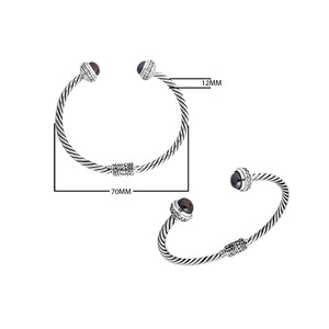 Sterling silver handcrafted bangle with gray pearl and cubic zirconia, twisted rope design, made in Bali.