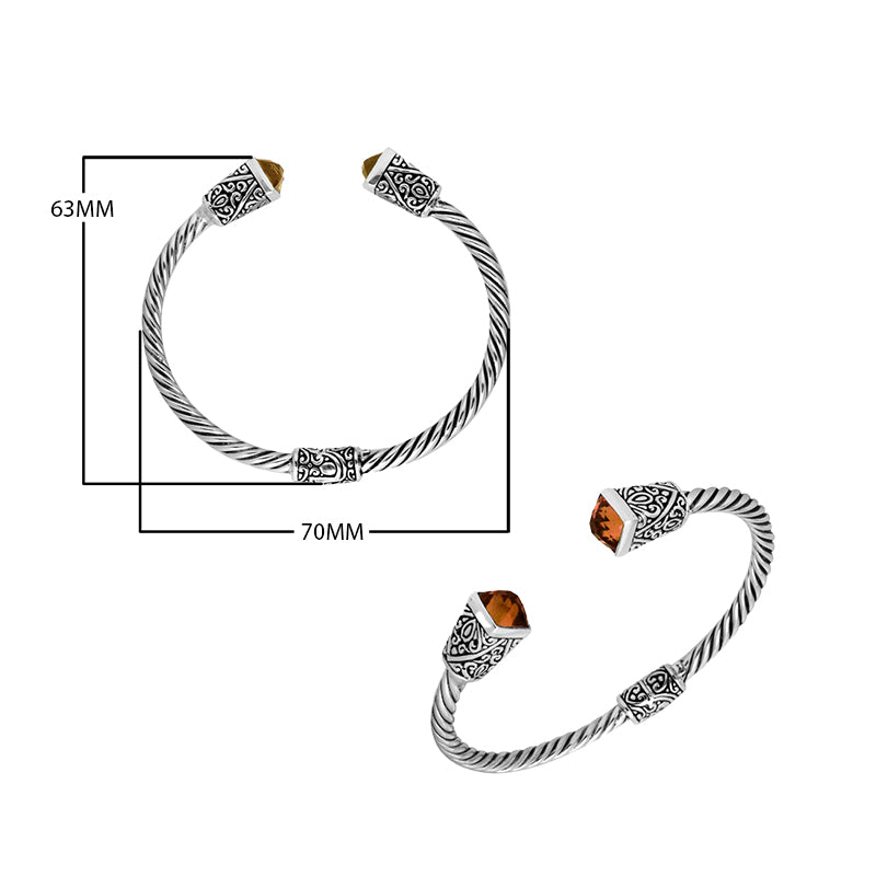 Sterling silver handcrafted bangle with Citrine Quartz, twisted rope Balinese design.
